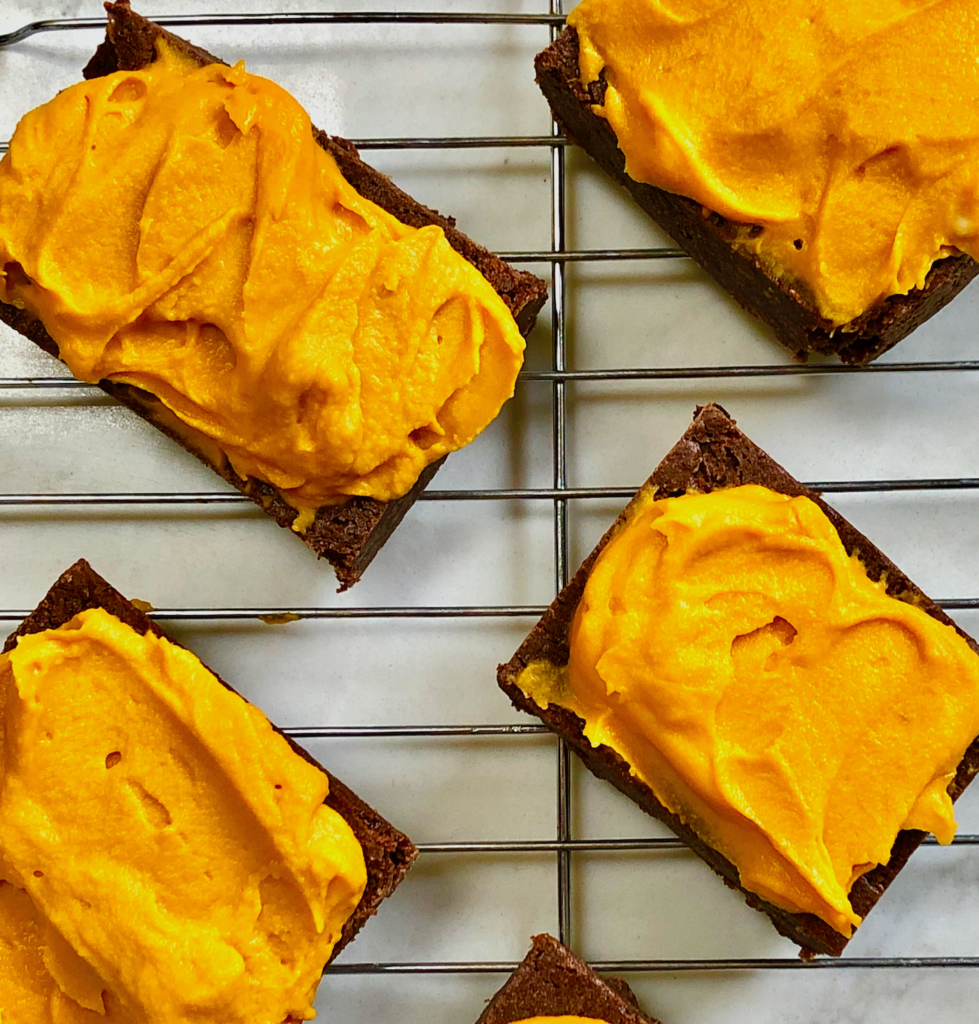 sweet potato frosting on brownies