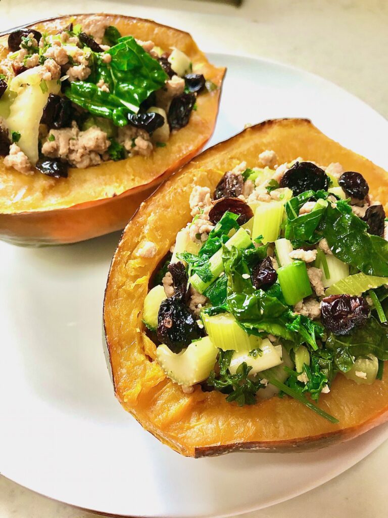 Picture of turkey and cranberry stuffed acorn squash