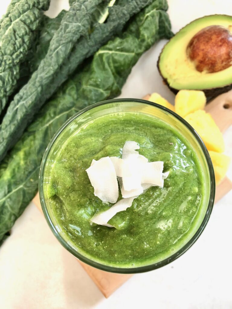 Pineapple green smoothie with kale and avocado