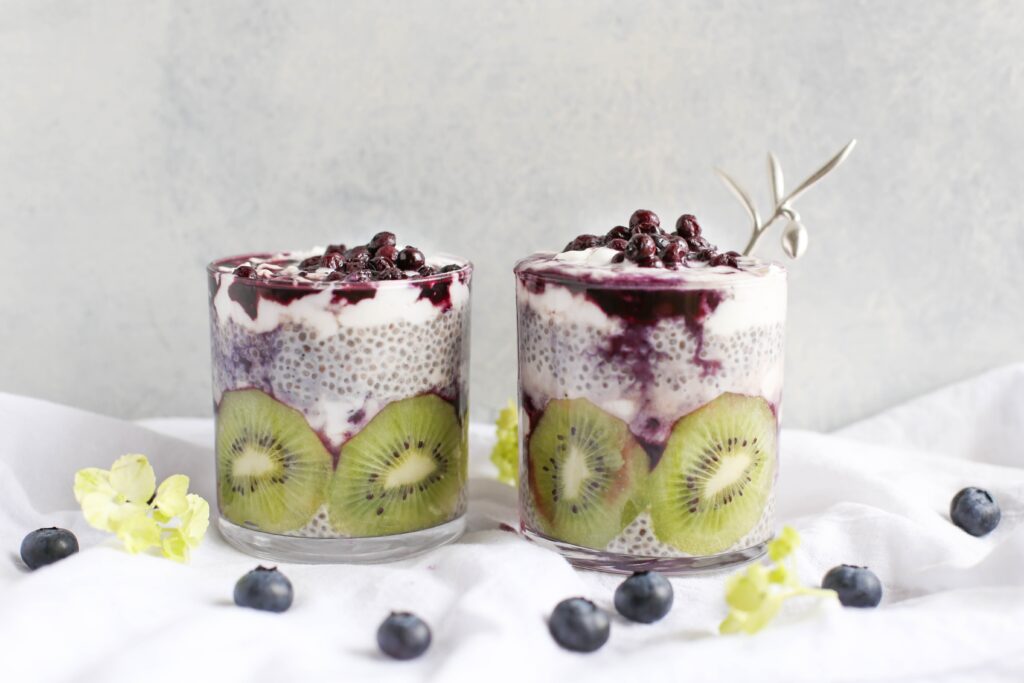 chia pudding with kiwi and blueberries