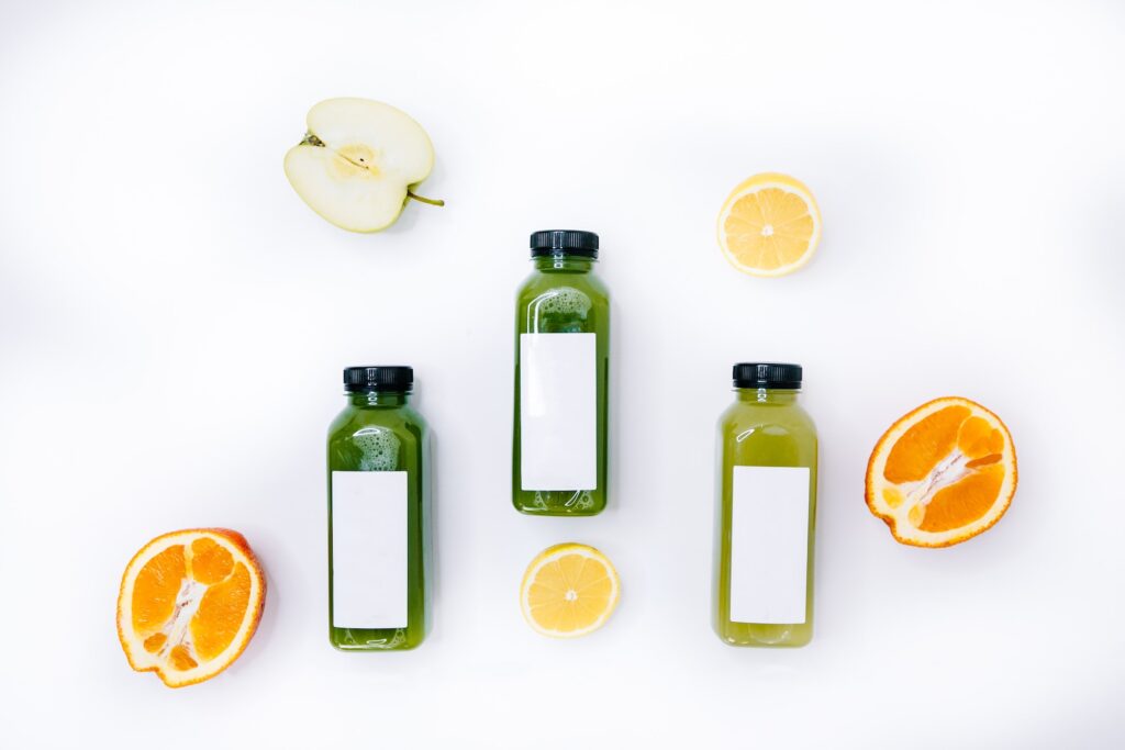 Bottles of green juice